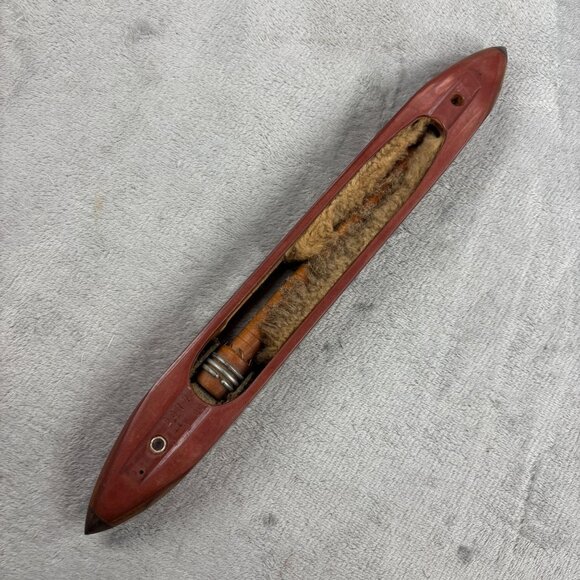 Vintage Wooden Weaving Loom Boat Shuttle With Bobbin & Felt Lining 15" - Picture 3 of 12